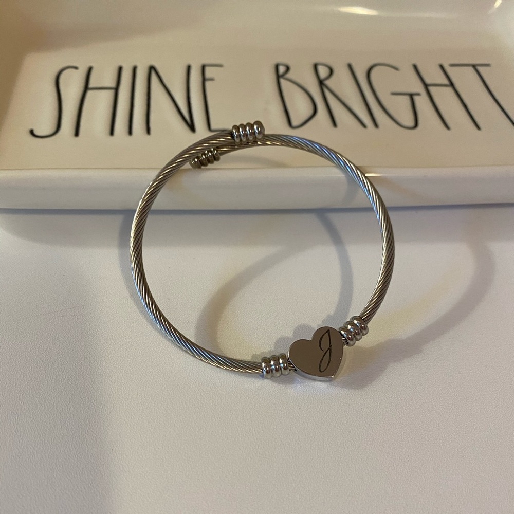 Heart Cable Initial Bracelet by Pink Box